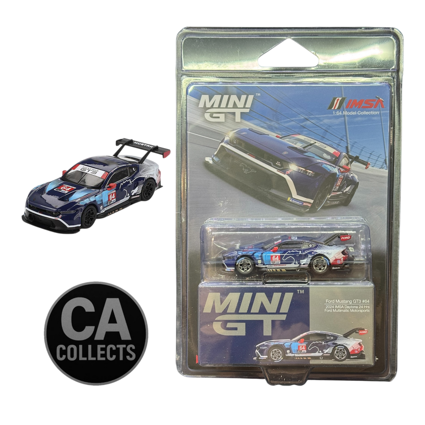 Mini GT 1:64 Ford Mustang GT3 #64 Ford Multimatic Motorsports 2024 IMSA Daytona 24Hr Diecast Race Car Model