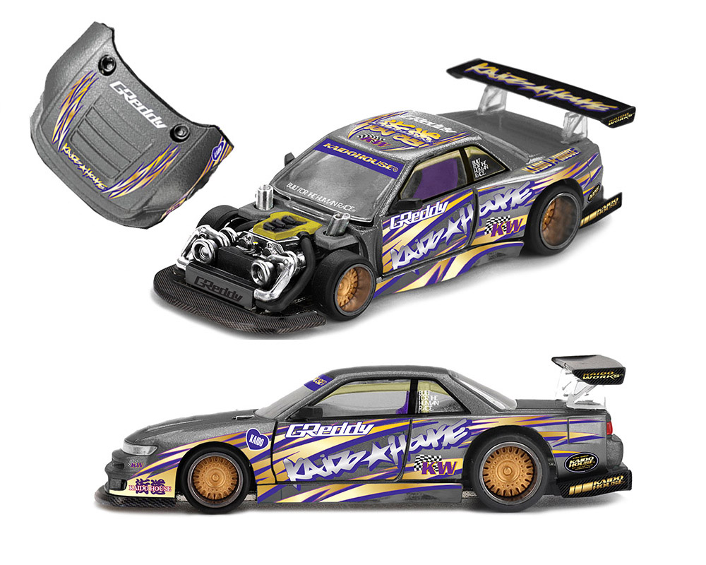 Kaido House x Mini GT 1:64 Nissan Silvia S13-R Kaido Drift V1 Greddy Gunmetal Gray Diecast Scale Model KHMG235 - Preorder