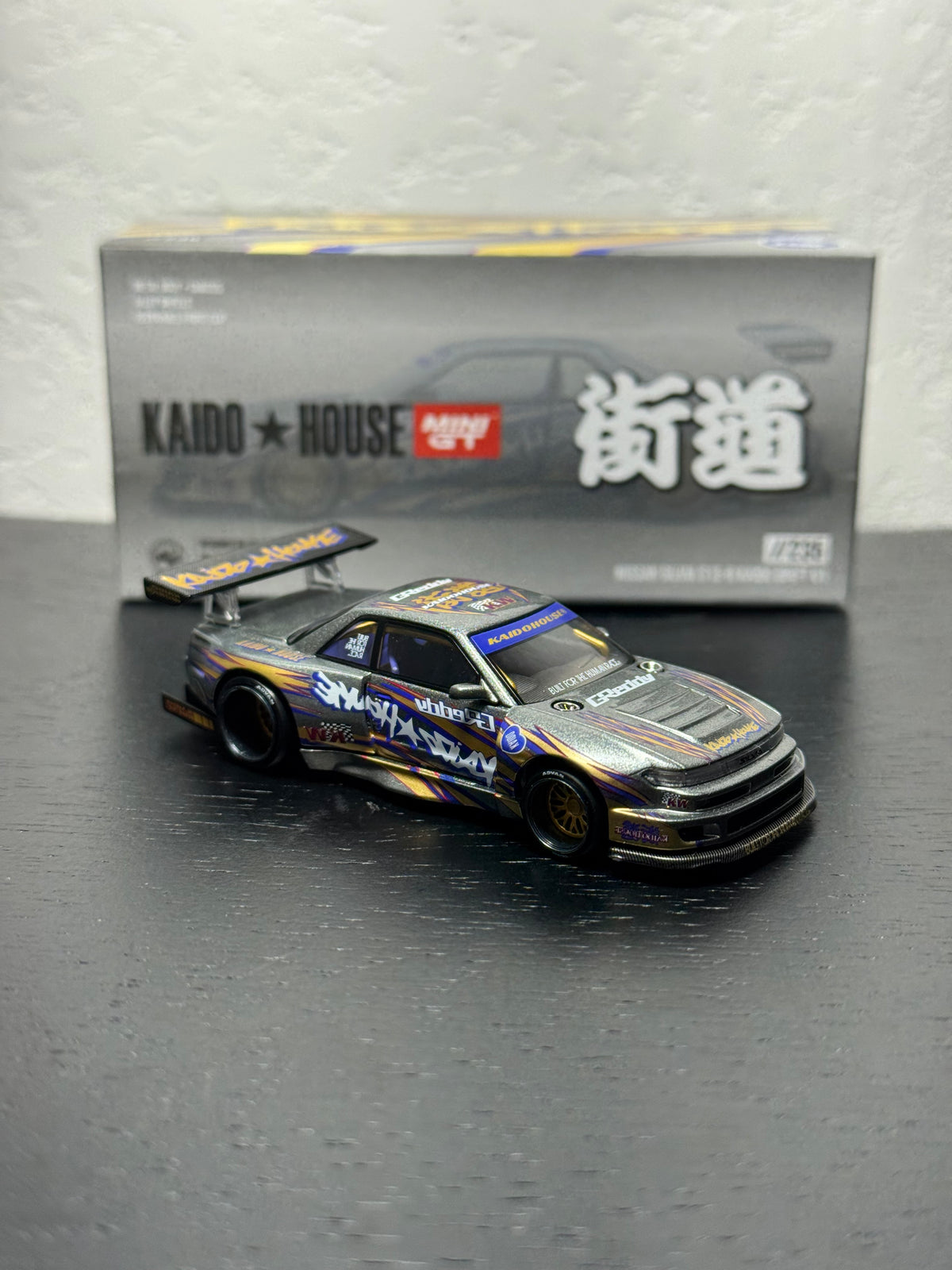Kaido House x Mini GT 1:64 Nissan Silvia S13-R Kaido Drift V1 Greddy Gunmetal Gray Diecast Scale Model KHMG235 Sealed