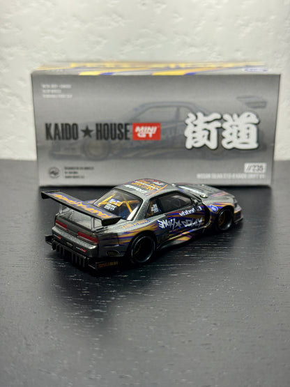 Kaido House x Mini GT 1:64 Nissan Silvia S13-R Kaido Drift V1 Greddy Gunmetal Gray Diecast Scale Model KHMG235 Sealed