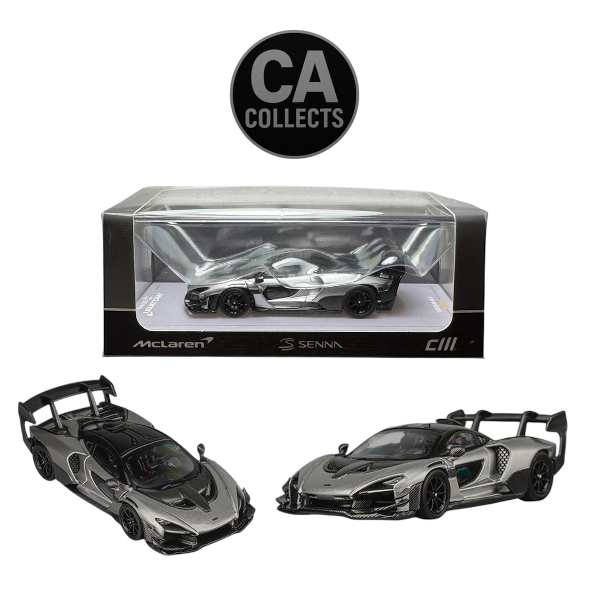 CM Model 1:64 McLaren Senna GTR Metallic Silver Gray Diecast Scale Model CM64-SennaGTR-11