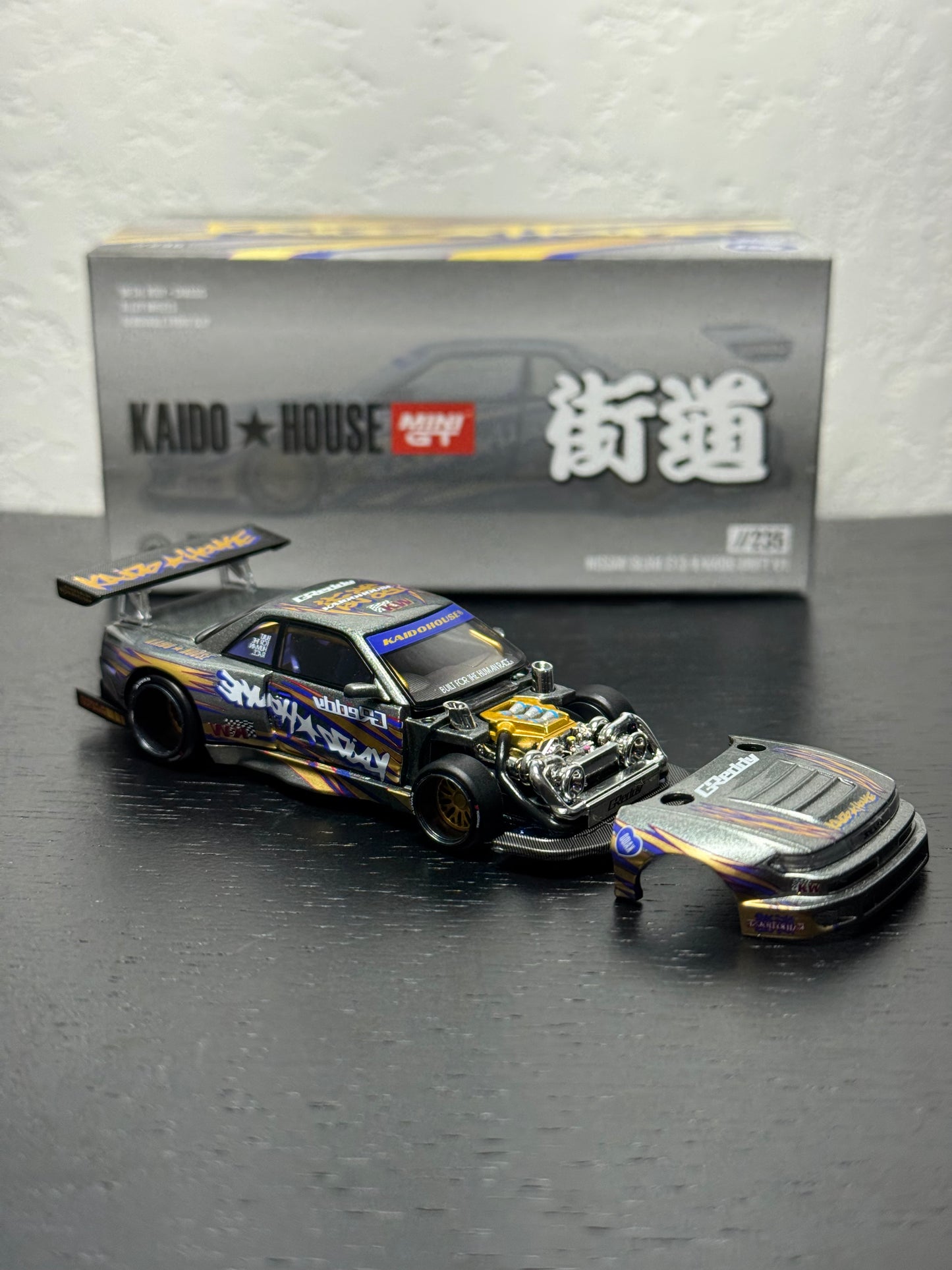 Kaido House x Mini GT 1:64 Nissan Silvia S13-R Kaido Drift V1 Greddy Gunmetal Gray Diecast Scale Model KHMG235 Sealed
