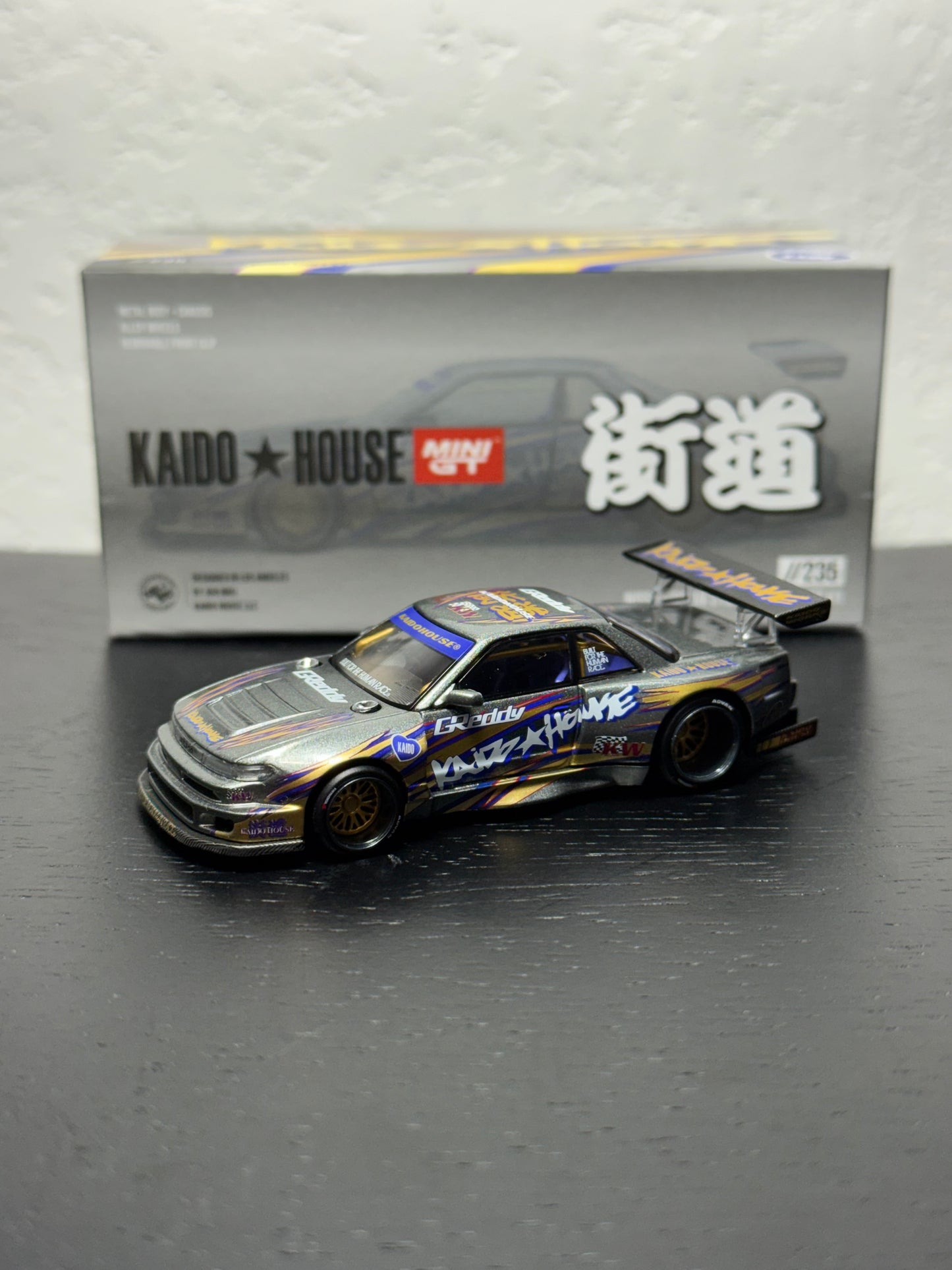 Kaido House x Mini GT 1:64 Nissan Silvia S13-R Kaido Drift V1 Greddy Gunmetal Gray Diecast Scale Model KHMG235 Sealed
