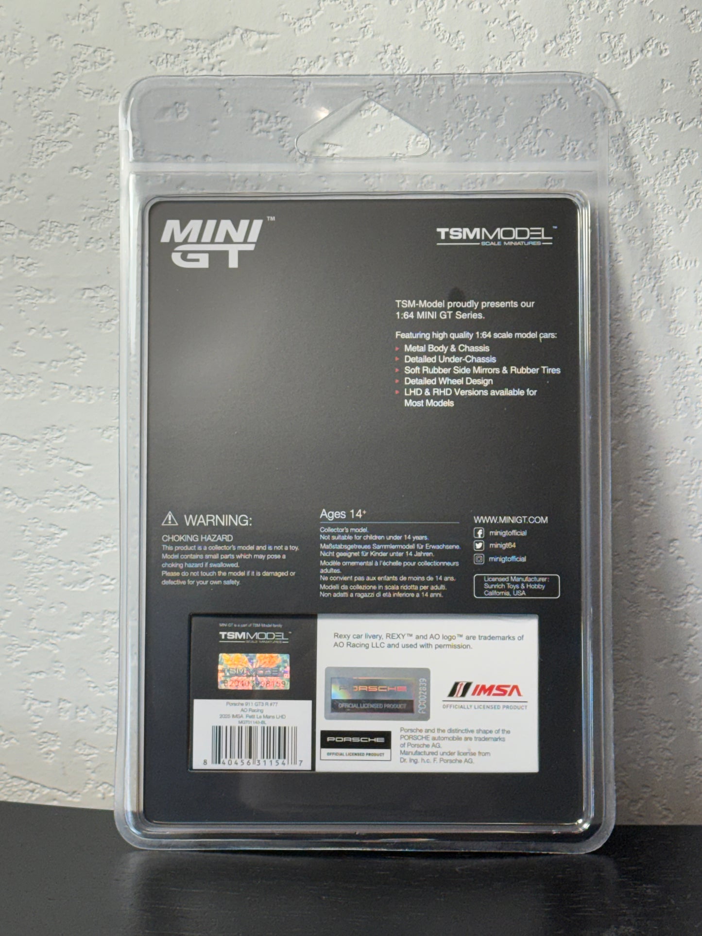 Mini GT 1:64 Porsche 911 GT3 R #77 AO Racing 2025 IMSA Petit Le Mans