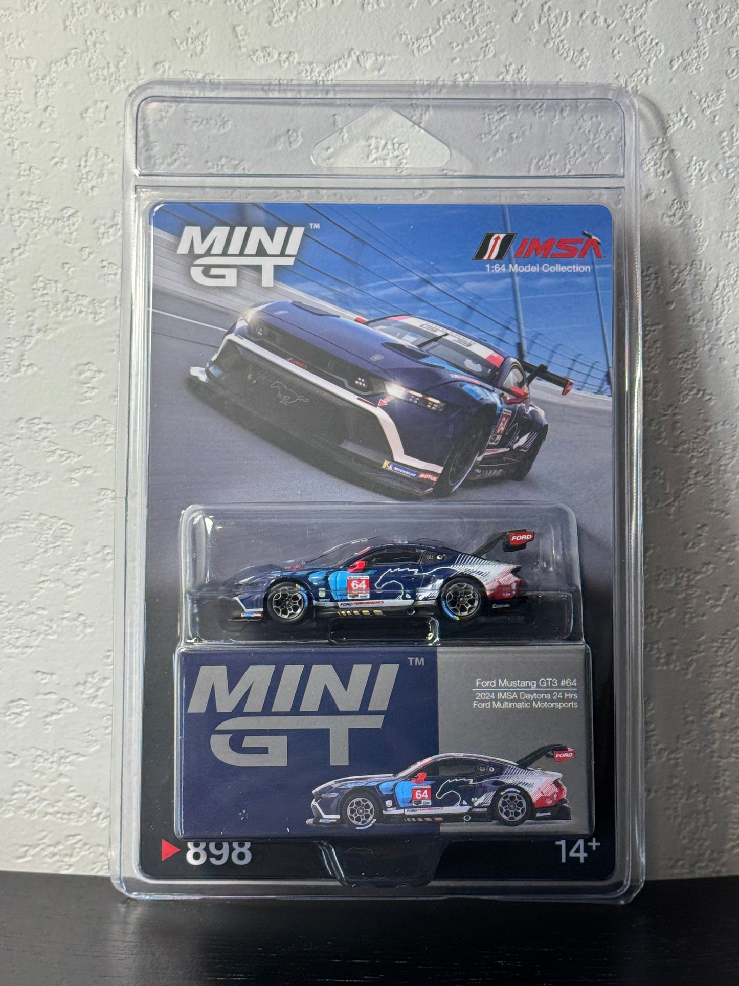 Mini GT 1:64 Ford Mustang GT3 #64 Ford Multimatic Motorsports 2024 IMSA Daytona 24Hr Diecast Race Car Model