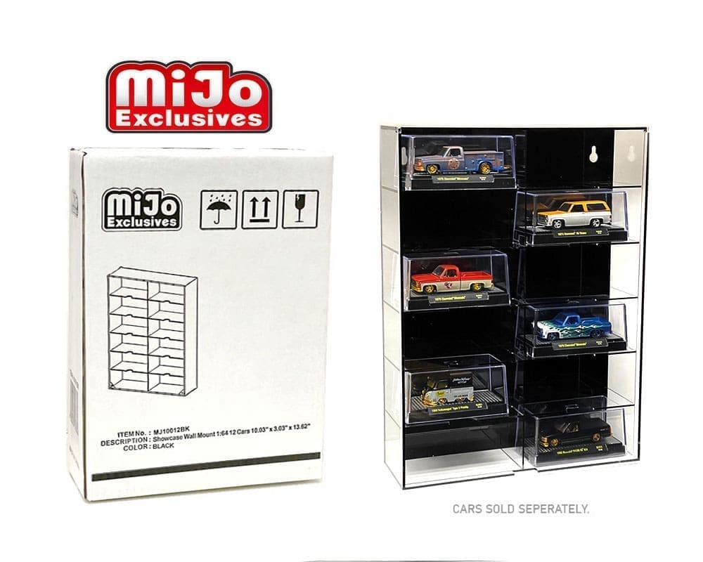 MiJo Exclusives MJ10012BK 1:64 Wall Mount Display Case | 12 Car Collector Display Black