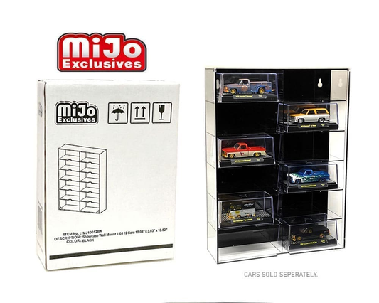 MiJo Exclusives MJ10012BK 1:64 Wall Mount Display Case | 12 Car Collector Display Black