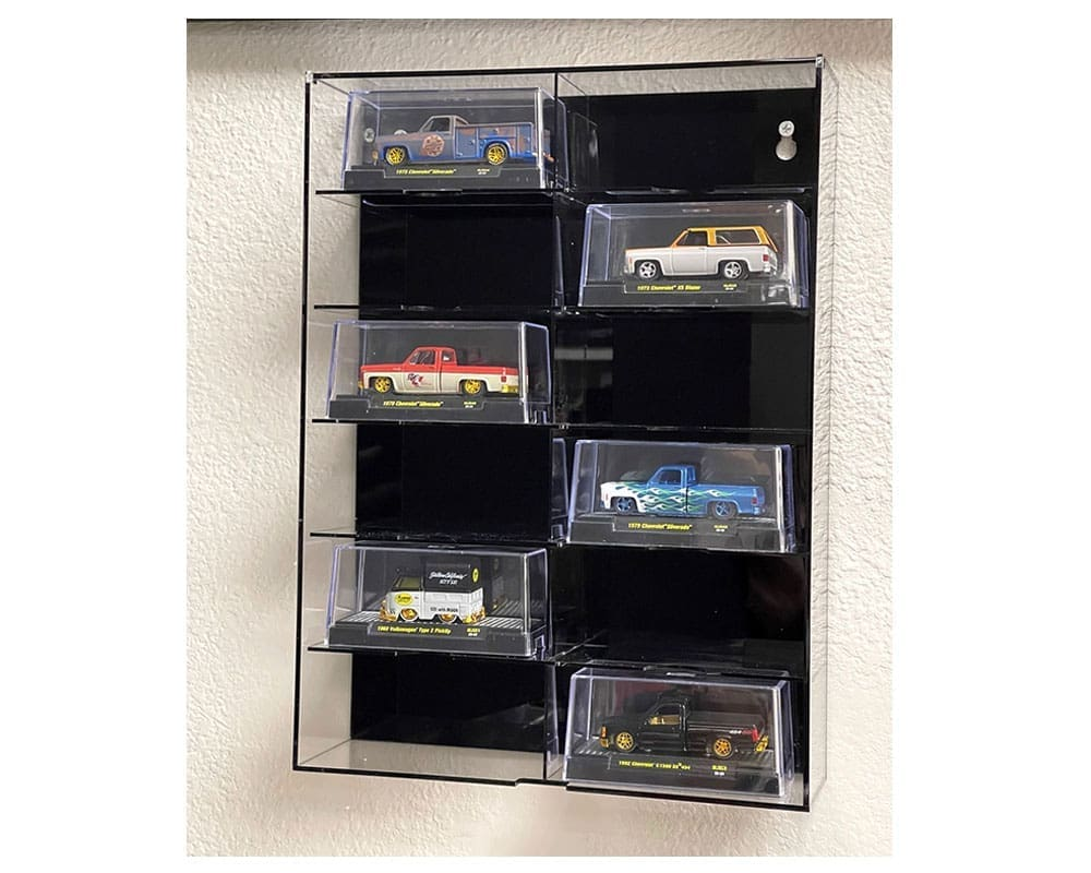 MiJo Exclusives MJ10012BK 1:64 Wall Mount Display Case | 12 Car Collector Display Black
