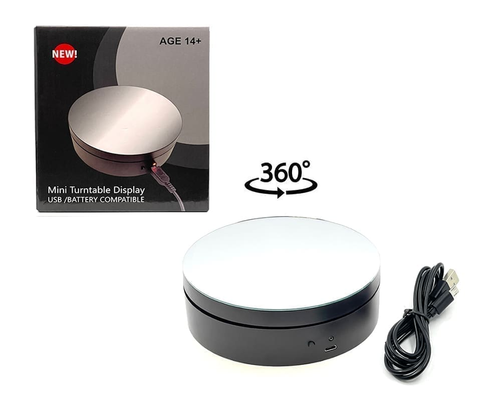 Mini Rotating Display Turntable 4.75" USB/Battery Powered | 360° Collector Display Stand