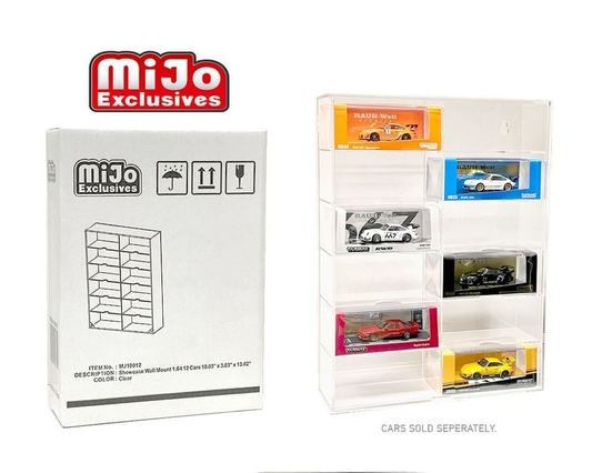 MiJo Exclusives MJ10012 1:64 Wall Mount Display Case | 12 Car Collector Display Clear