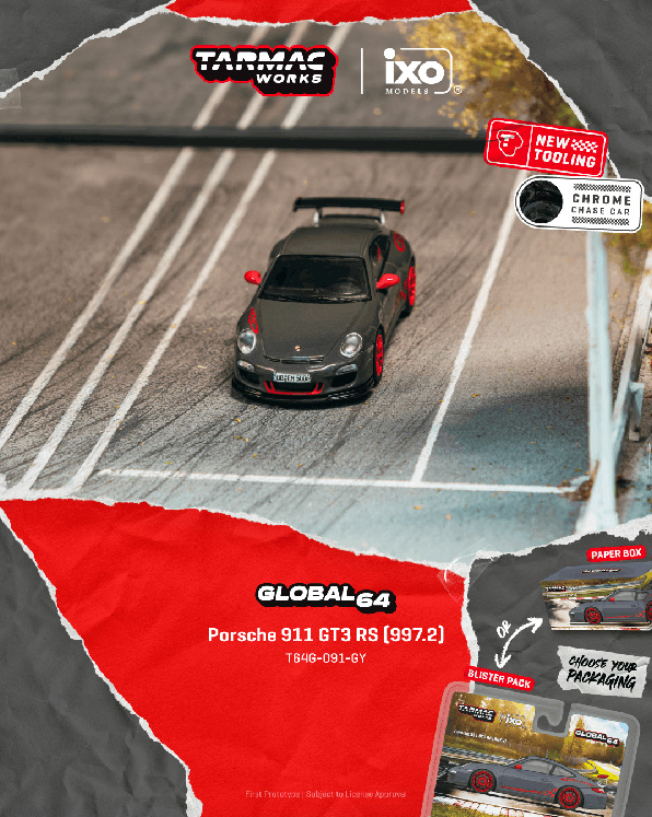 Tarmac Works 1:64 Porsche 911 GT3 RS 997.2 Grey Global64 x IXO Models Diecast Scale Model T64G-091-GY-B - Preorder
