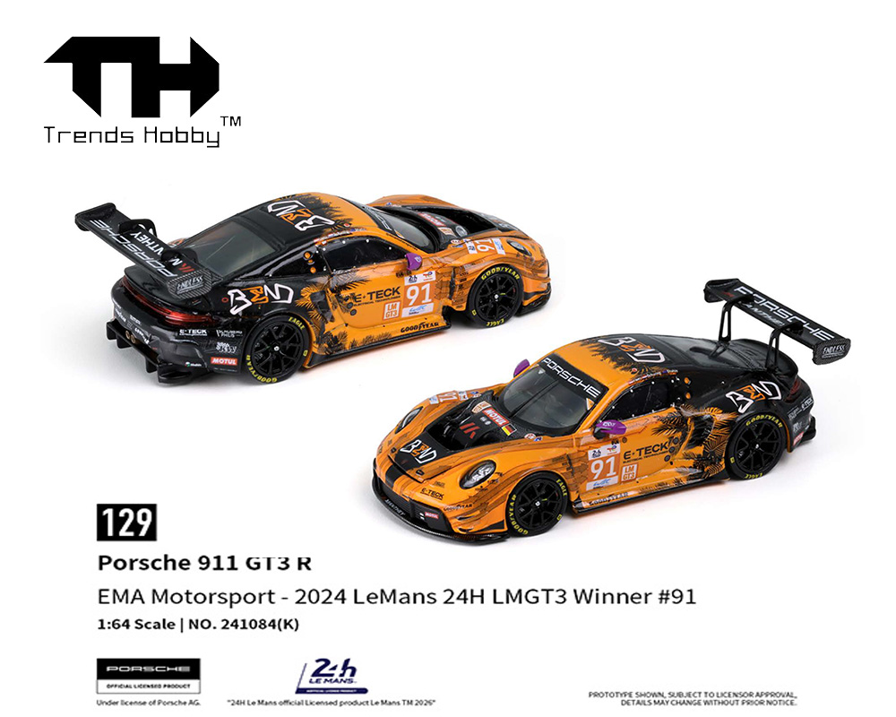 Trends Hobby 1:64 Porsche 911 GT3 R EMA Motorsport Le Mans 24H 2024 LMGT3 Winner #91 Diecast Scale Model 241084-K - Preorder