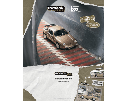 Tarmac Works 1:64 Porsche 928 S4 Platinum Metallic Global64 x IXO Models Diecast Scale Model T64G-085-PM-B - Preorder