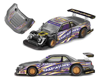 Kaido House x Mini GT 1:64 Nissan Silvia S13-R Kaido Drift V1 Greddy Gunmetal Gray Diecast Scale Model KHMG235 - Preorder