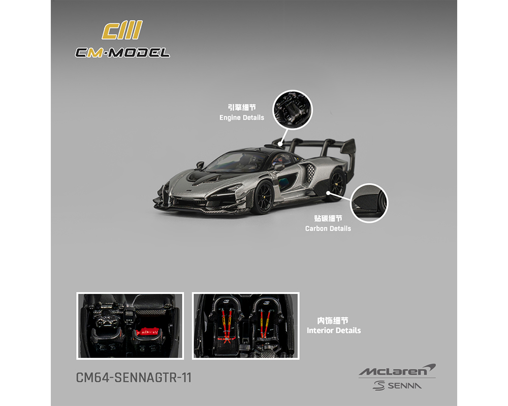 CM Model 1:64 McLaren Senna GTR Metallic Silver Gray Diecast Scale Model CM64-SennaGTR-11 - Preorder