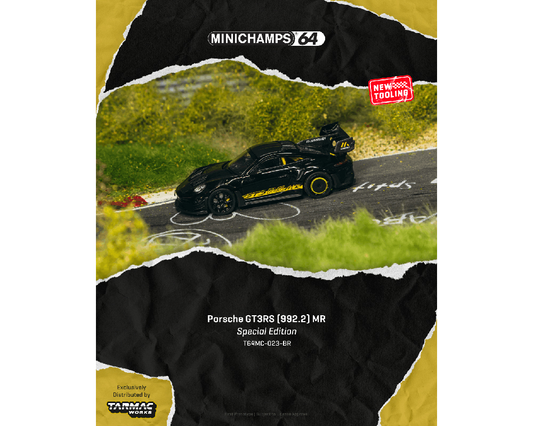 Preorder - Tarmac Works x Minichamps 1:64 Porsche 911 GT3 RS 992.2 MR Black Yellow Showcase Limited Edition Diecast Scale Model T64MC-023-BR